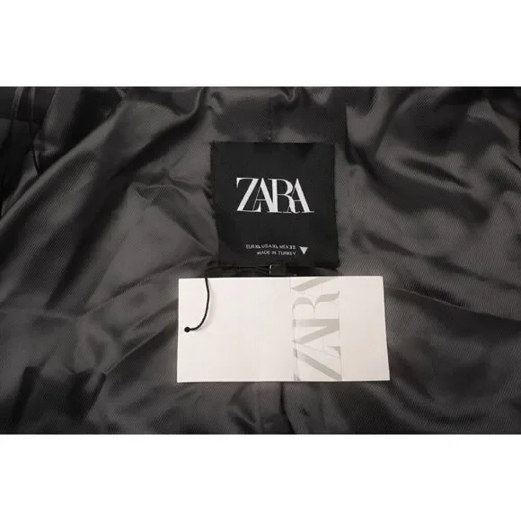 Zara Womens Black Faux Leather Trench Coat Jacket Long XL 4661/816 No belt NWT